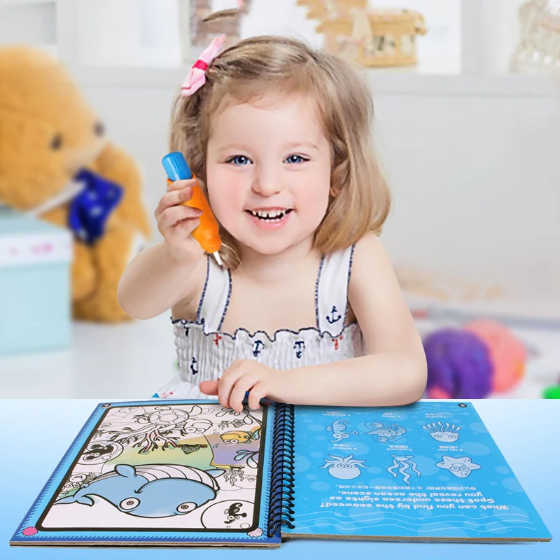 Многоразовая Волшебная книга ручка для рисования водой Детская мультяшная