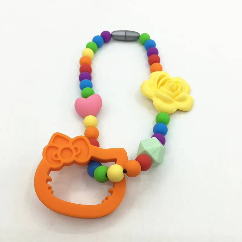 orange Силиконовые прорезывающиеся бусины hello kitty зубное кольцо для прорезывающихся зубов Прорезыватель игрушка силиконовые жевательные Прорезыватель для зубов аксессуар - Цвет: orange