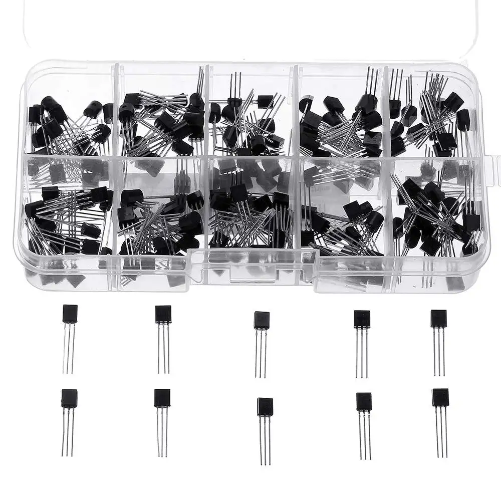200Pcs Transistor Assortment Kit BC337 BC327 2N2222 2N2907 2N3904 2N3906 S8050 S8550 A1015 C1815 10 Value Transistors Box