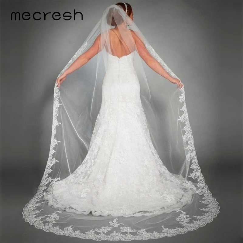 Фата свадебная Mecresh женская однослойная Тюлевая кружевная в пол для свадебной