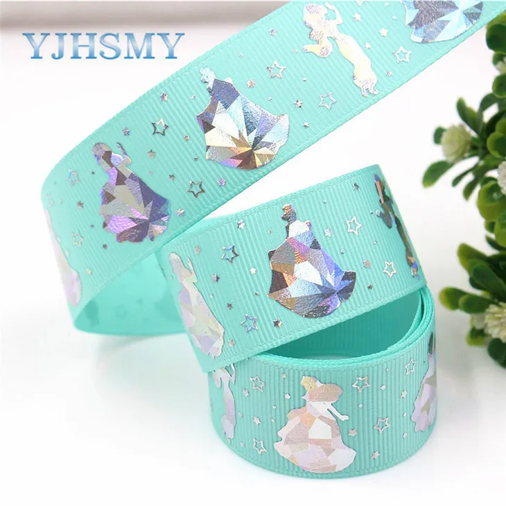 G-18609-426 YJHSMY G-18609-421, 25 мм 5 ярдов Лазерная Серебряная Звезда мультфильм напечатанный grosgrain лента DIY головной убор свадебный подарок обёрточный материал - Цвет: G-18609-426
