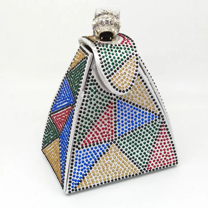 Multi Silver Bag Винтажная Бриллиантовая сумочка невесты, мини серая пирамида, вечерние сумки, женская сумка на ремешке, клатчи, Кристальные вечерние клатчи - Цвет: Multi Silver Bag
