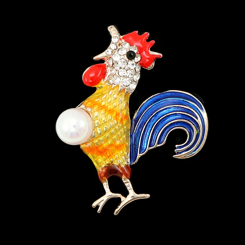 OneckOha Стразы эмалированная Поющая брошь петух булавка Имитация жемчужное