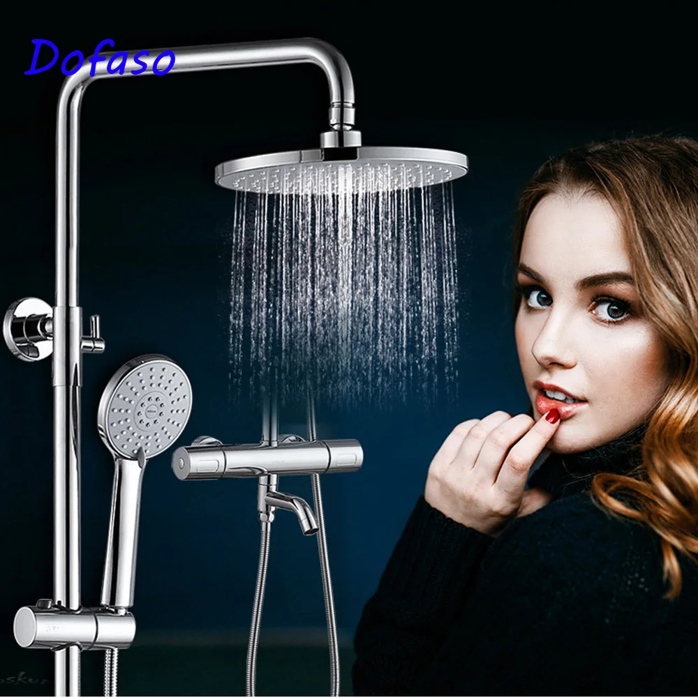 

Dofaso Bathroom Thermostatic Shower Faucet Shower Faucets Brass Chrome Thermostatic Bathroom Wall Bathtub Faucet Rain