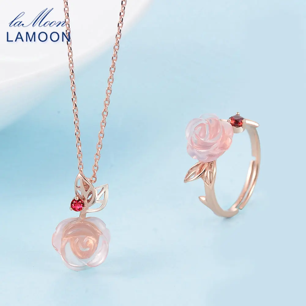 Ламон FlowerRose натуральный розовый кварц Сделано с 925 пробы серебряные ювелирные изделия комплект V033-3
