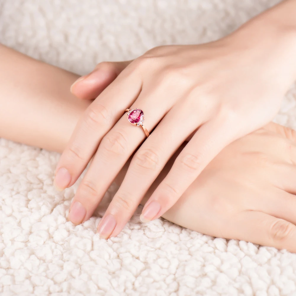 LOVERJEWELRY 14 к розовое золото натуральный бриллиант Розовый Турмалин кольцо натуральный драгоценный камень кольцо ювелирные изделия обручальные кольца для женщин подарок