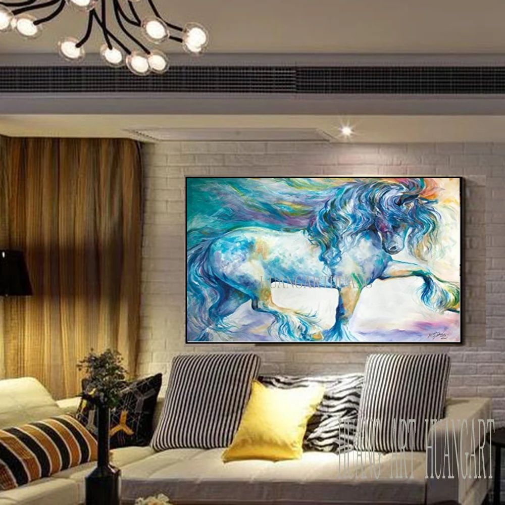 Современный абстрактный домашний декор искусство Крейзи синяя Лошадь Картина