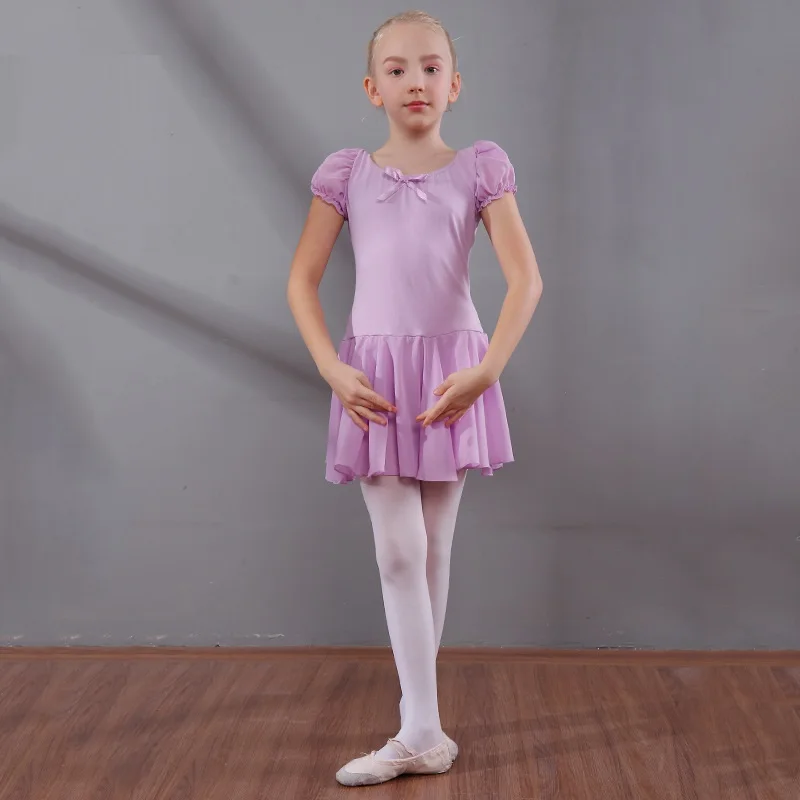 Children's Dance Dress Girls Practicing Dancing Summer Short-sleeved Cotton Ballet Skirt Costume D0789 | Тематическая одежда и