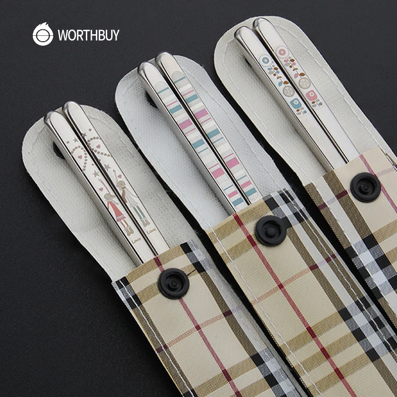 WORTHBUY 1 Pair Korean Stainless Steel Chopsticks Laser Engraving Patterns Food Sticks Portable Reusable Chopstick Sushi Hashi | Дом и сад
