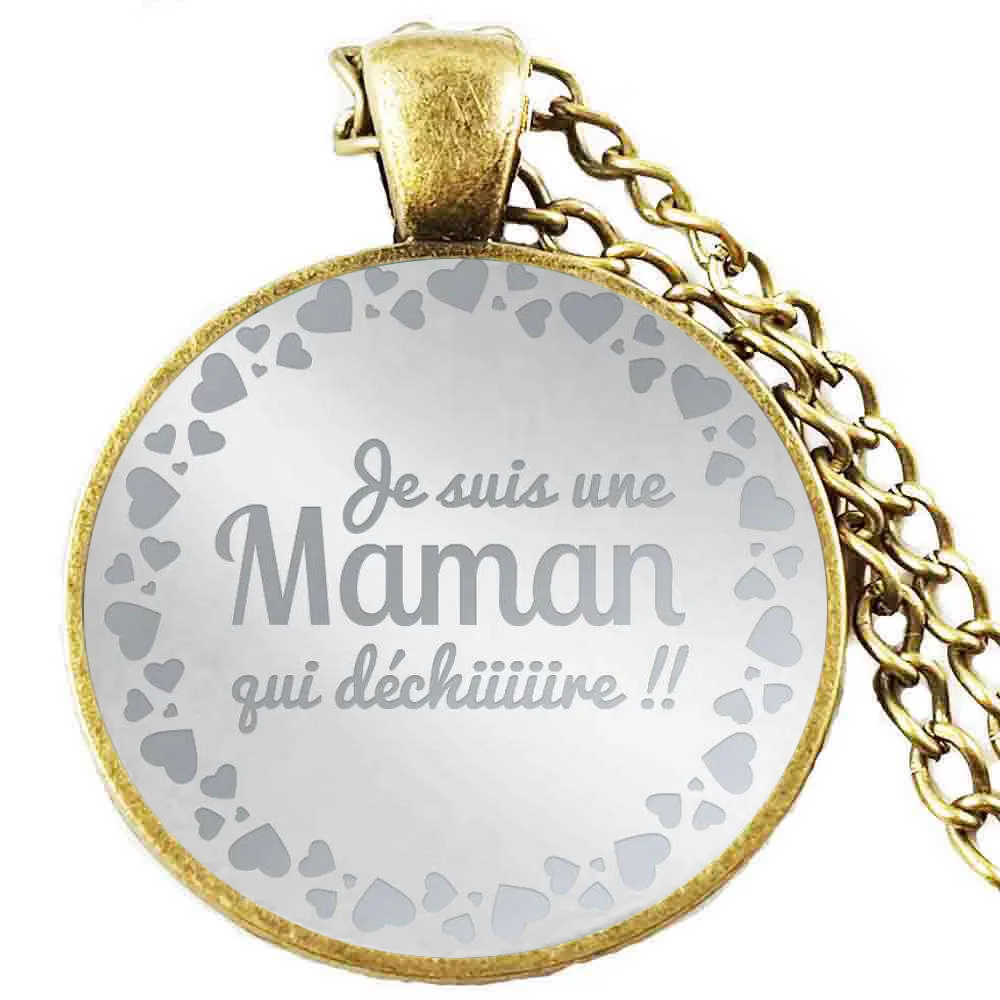 Модное ожерелье с сердечком ФЛУОРЕСЦЕНТНОЕ &quotJe suis une chouette Maman&quot toho boho boheme ethnique ref
