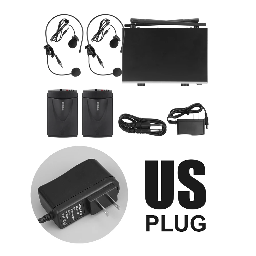US 2Bodypack Debra Audio D-120 2Channel with Handheld or Lavalier&Headset Mic UHF Wireless Microphone System with XLR for karaoke sing speech - Цвет: US 2Bodypack