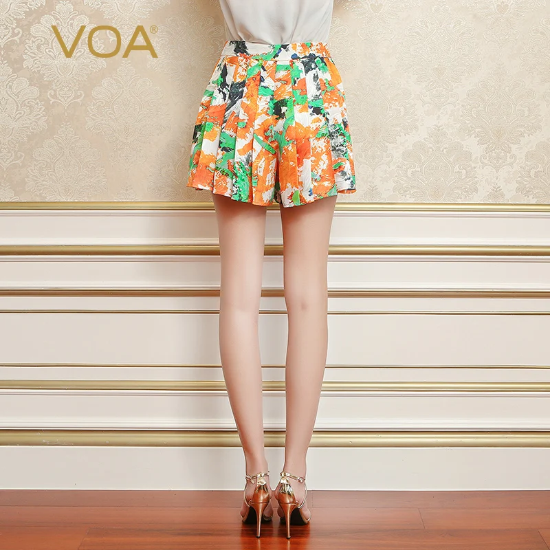 VOA шелковые жаккардовые женские плиссированные шорты юбка в богемном стиле со