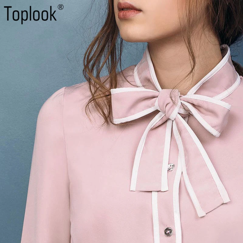 Toplook элегантные розовые женские блузки Топы 2017 новая мода лук с длинным рукавом