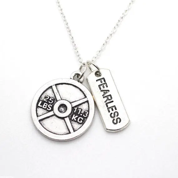 Fitness Gym Jewelry Pendant Lover Friend Bodybuilding Bar Dumbbell Kettlebell Collier Necklace Sports Men Women Necklaces 001 | Украшения и