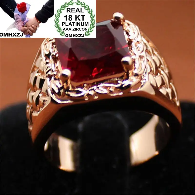 

OMHXZJ Wholesale European Fashion Woman Man Party Wedding Gift Luxury Square Red AAA Zircon 18KT Rose Gold Ring RR538