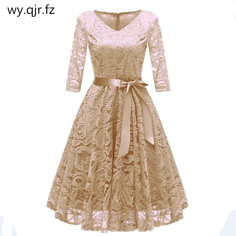 

CD-1592X#Beige V-neck Bow Lace Short Evening Dresses Classmate party dress prom bridal gown cheap wholesale women's clothing