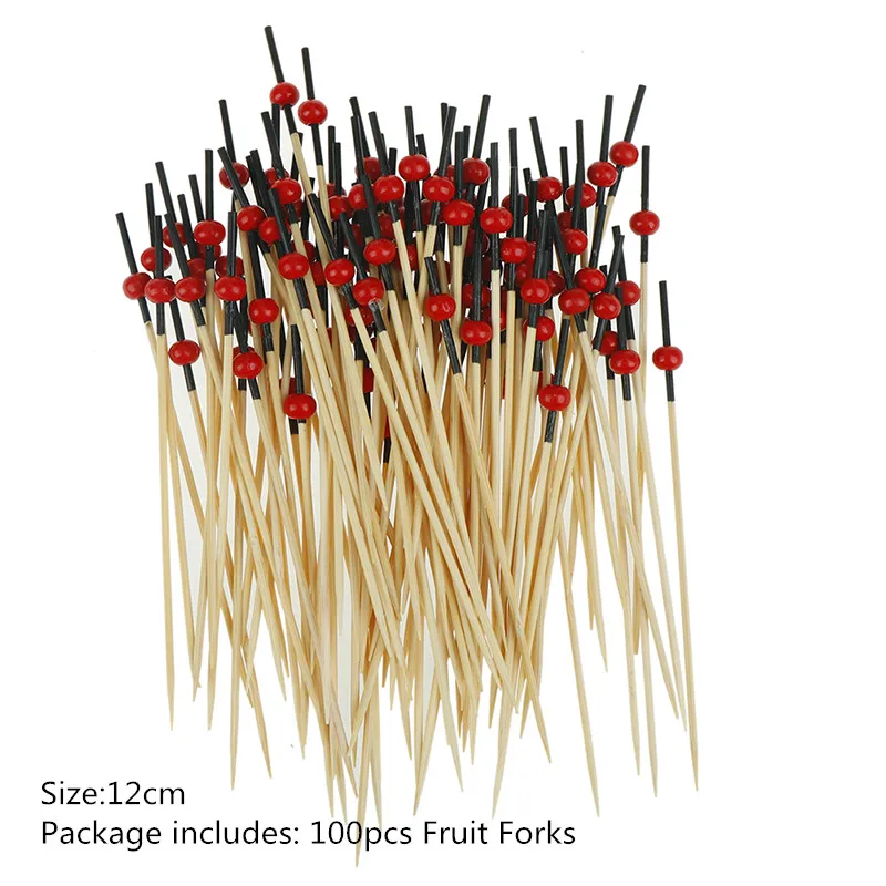 100PCS 50 шт/80 шт/100 шт бамбуковые палочки для еды буфет фрукт для кекса вилка вечерние десертные растительные палочки Коктейльные зубочистки шпажки - Цвет: 100PCS