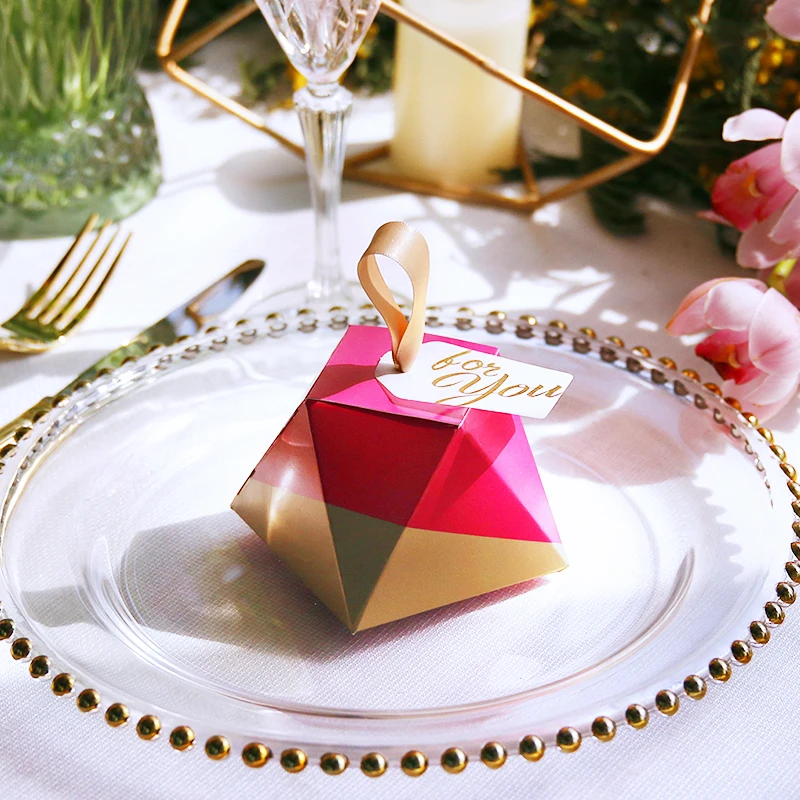 

Free Shipping 50pcs lot Wedding birthday party Pearl paper Diamond design red wedding favor boxes