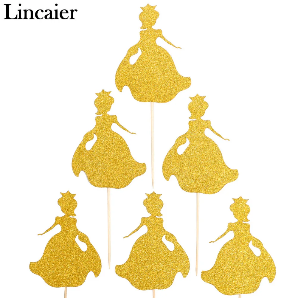 Lincaier 12 шт. золотой принцесса кекс Toppers детские украшения на день рождения для девочек Детские аксессуары для торта замороженные
