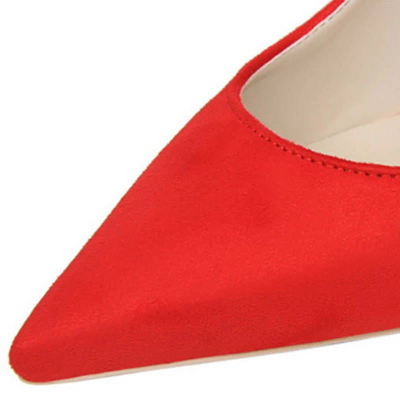 Женские туфли лодочки с острым носком модные однотонные из флока на высоком