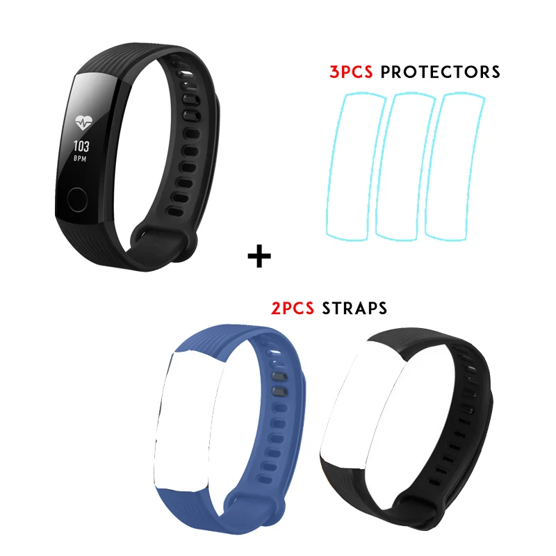 Смарт-браслет huawei Honor Band 3 для плавания 5ATM 0,9" OLED экран Сенсорная панель монитор сердечного ритма Push Message - Цвет: Black n 2 straps