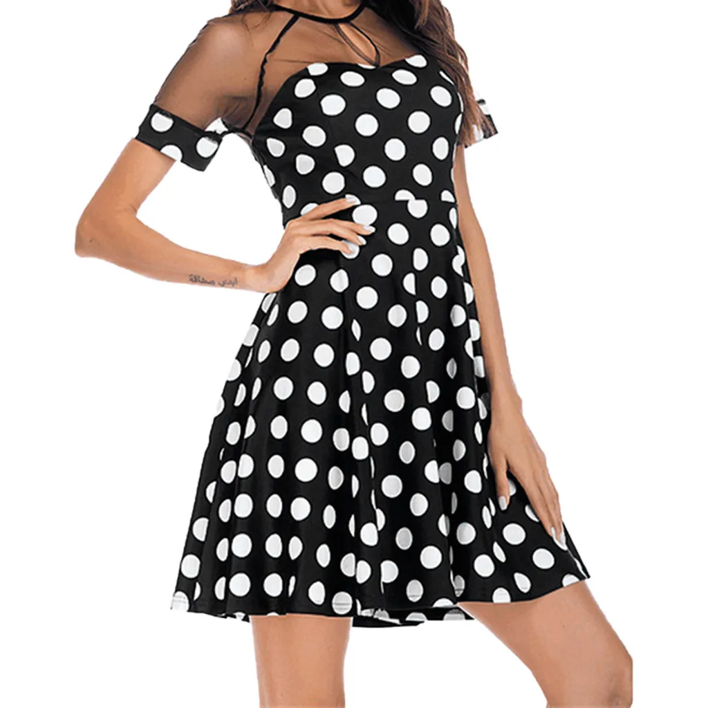 Женские летние платья с коротким рукавом сексуальные вечерние в горошек круглым