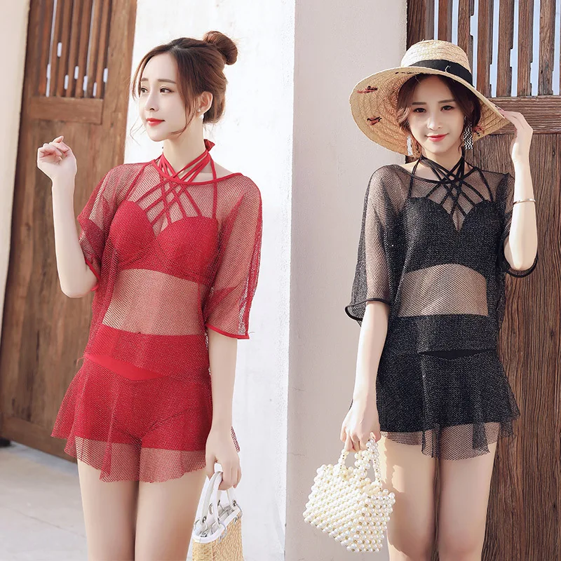 Женский купальный костюм из трех предметов консервативная сексуальная юбка в