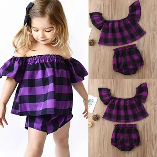 Комплект одежды из 2 предметов в клетку для маленьких девочек Качественная