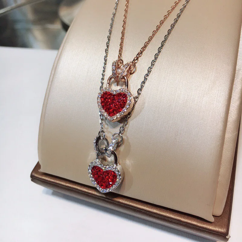Quality Women Statement Necklace Hot Selling Double Sided Zircon Heart Pendant 925 Sterling Silver Link | Украшения и аксессуары