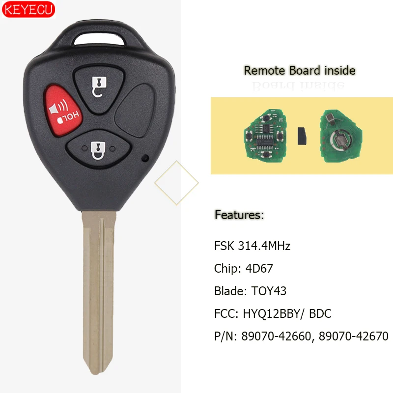 Запасной ключ KEYECU 3 кнопки для Toyota Rav4 Scion xB 2008 2012 HYQ12BBY 4D67 P/N:|Ключ от авто| |
