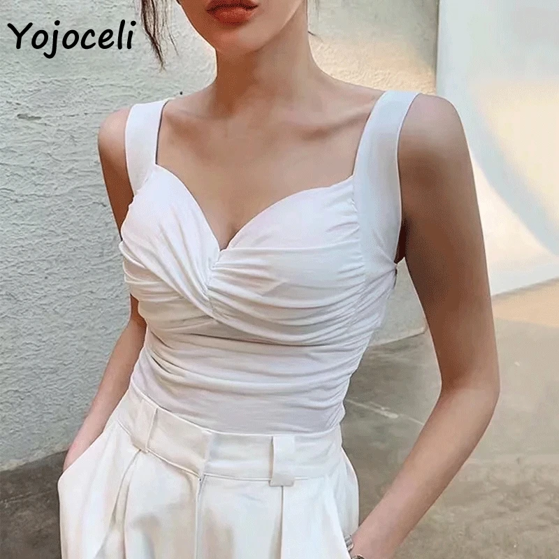Yojoceli sexy front knot camis tops all match women vest 2019 summer white camisole | Женская одежда