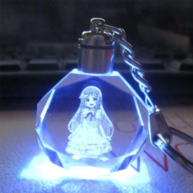 Anohana аниме светодиодный ные брелки для ключей фигурка брелок Хрустальная игрушка