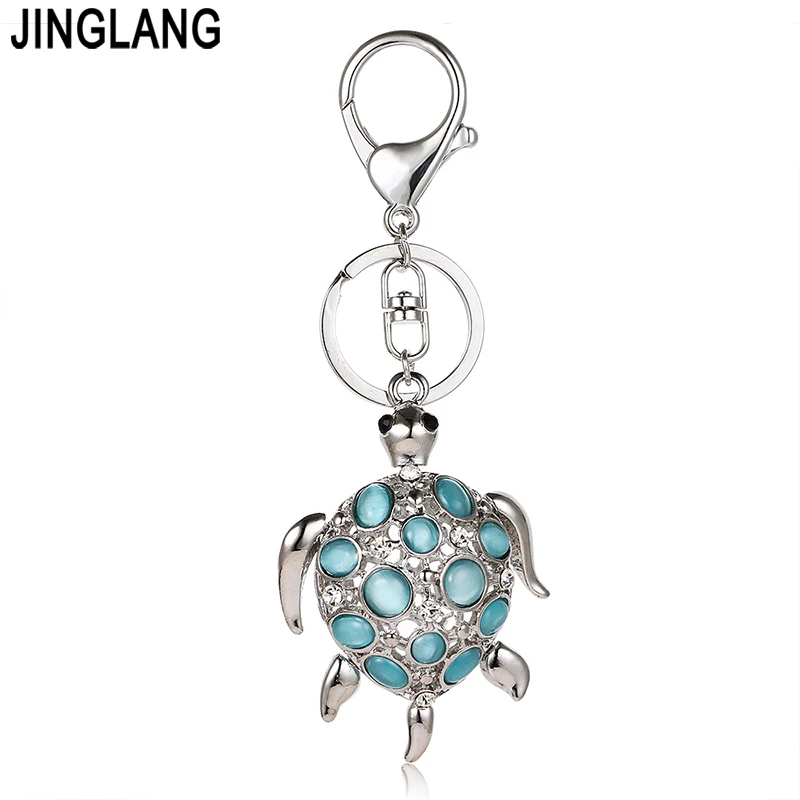Jinglang Мода серебристый цвет металлический брелок мотаться 3D опал черепаха