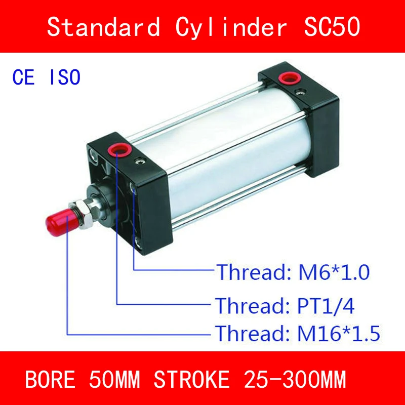 

CE ISO SC50 Standard Air Cylinder Valve Magnet Bore 50mm Strock 25mm to 300mm Stroke Single Rod Double Acting Pneumatic Cylinder