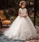 Винтажное Пышное Бальное платье, платье принцессы с цветами для девочек, свадебное детское платье с 3D цветочной аппликацией для первого причастия