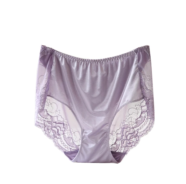 light purple Хлопковые женские трусы, трусы большого размера 3XL 4XL 5XL 6XL, нижнее белье с высокой талией, сексуальное кружевное нижнее белье с цветочным принтом, удобные трусики - Цвет: light purple