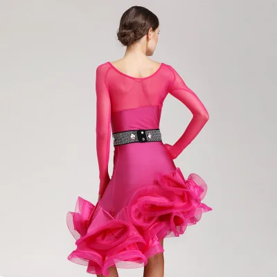 

New style latin dance costumes senior sexy ice silk long sleeves latin dance dress for women latin dance dresses