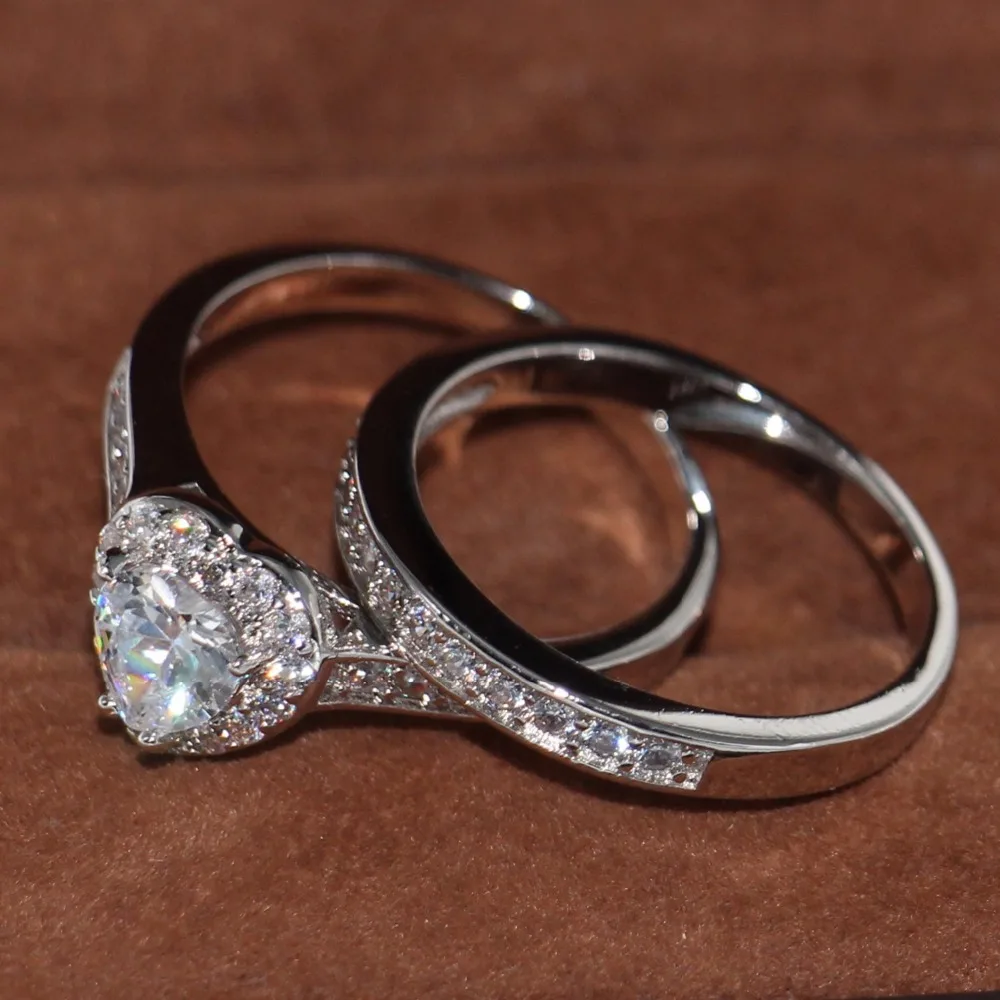 Женское кольцо с фианитом 10KT подарочное сердцем из белого золота 5 А 50%|ring set|heart