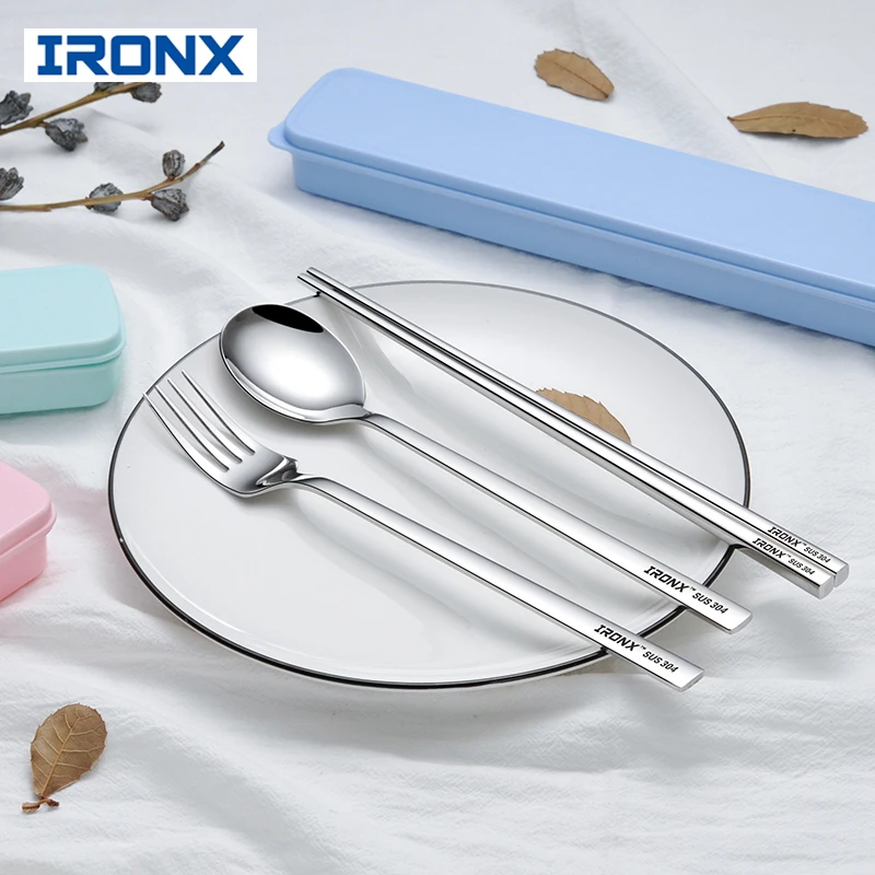 IRONX портативный набор посуды из 304 нержавеющей стали набор столовых приборов для пикника, путешествий, кемпинга, уличной посуды