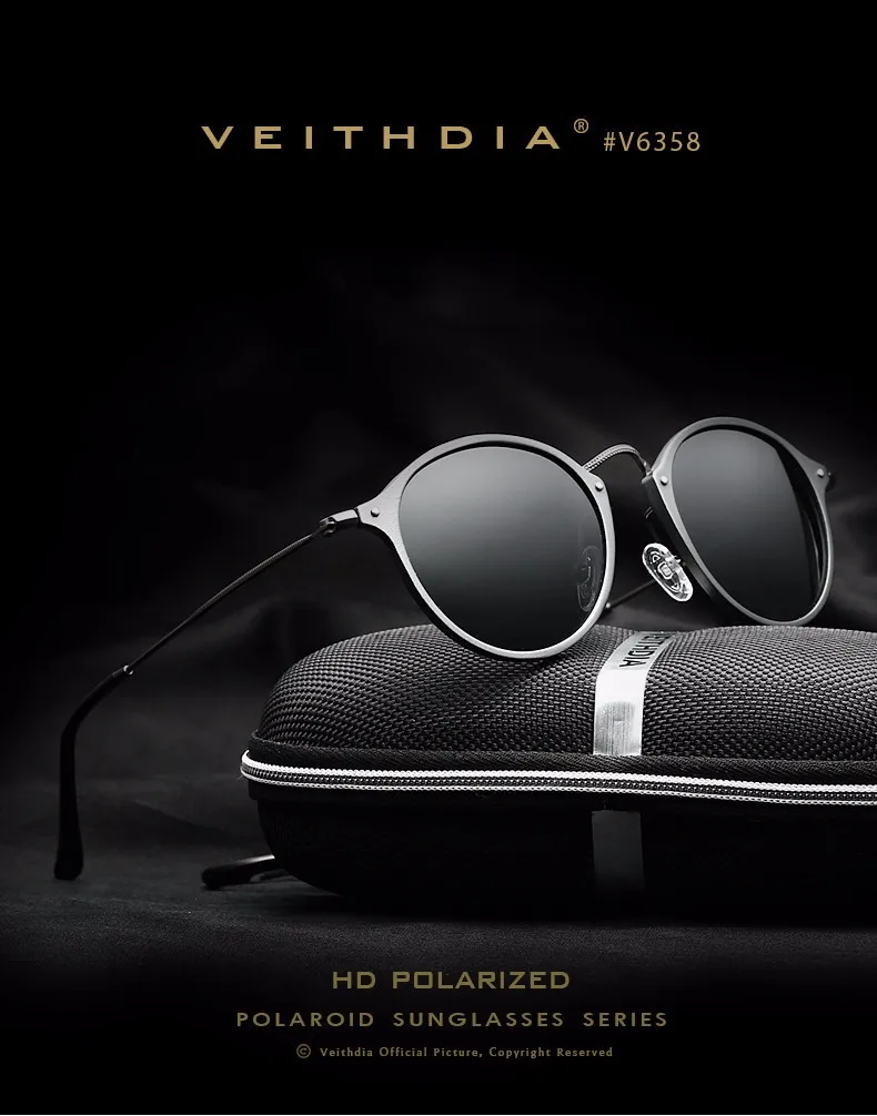 Солнцезащитные очки унисекс VEITHDIA, круглые дизайнерские очки с поляризационными зеркальными стеклами, для мужчин и женщин, модель 6358
