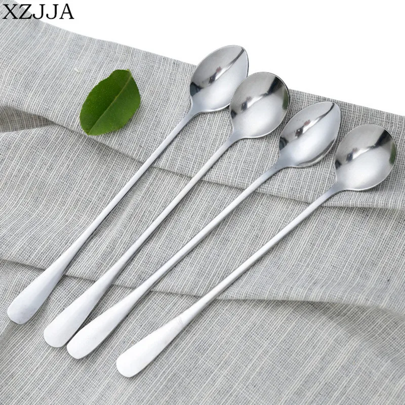 XZJJA 2Pcs/Set Stainless Steel Coffee Spoon With Long Handle Dipper Kithchen Dessret Tea Matal Set Salad Scoops Ladle |