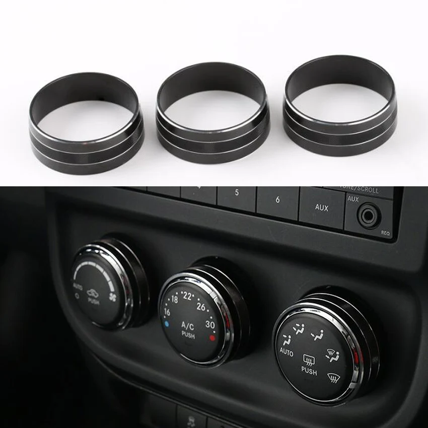 

Black Auto Car Air Conditioner Knob Switch Button Trim Cover Ring For Wrangler Patriot Compass 2011-2015 Aluminum Alloy