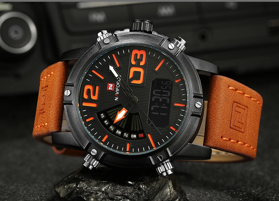 NAVIFORCE Брендовые мужские часы Роскошные Спортивные кварцевые цифровые часы мужские водонепроницаемые наручные часы мужские кожаные часы Relogio Masculino