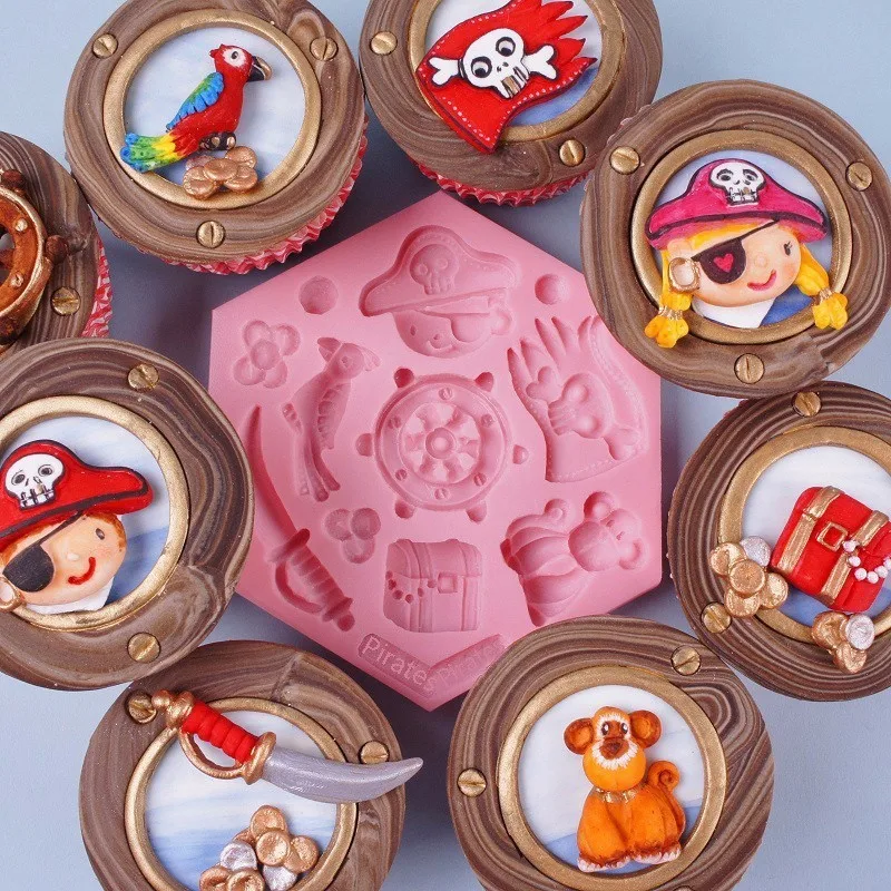 Cartoon 3D One Piece Silicone Mold Bear Anchor Parrot Fondant Candy Chocolate Gumpaste Mould Baby Birthday Cake Decorating Tools | Дом и сад