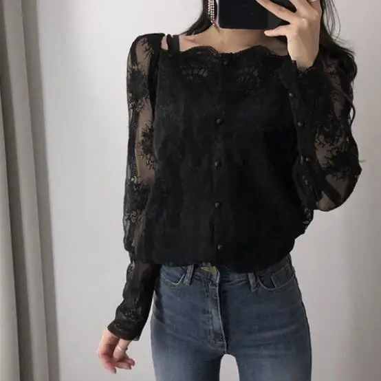 Осенне летние женские сексуальные блузки с цветочной вышивкой однобортные