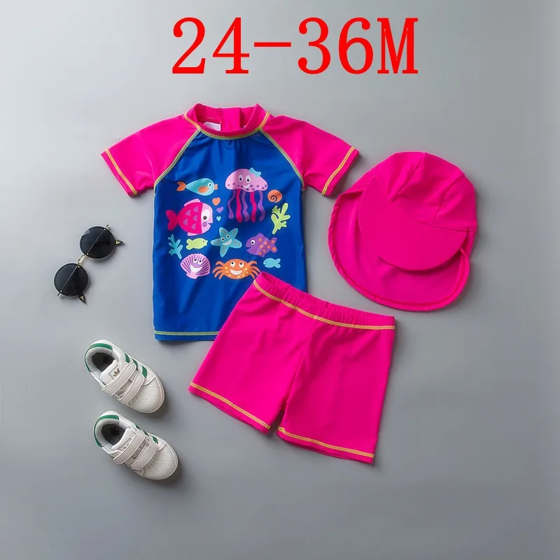 24-36M (85-95CM) Брендовые купальники для девочек из двух предметов, купальный костюм с короткими рукавами для маленьких девочек детский купальный костюм, костюм для серфинга - Цвет: 24-36M (85-95CM)