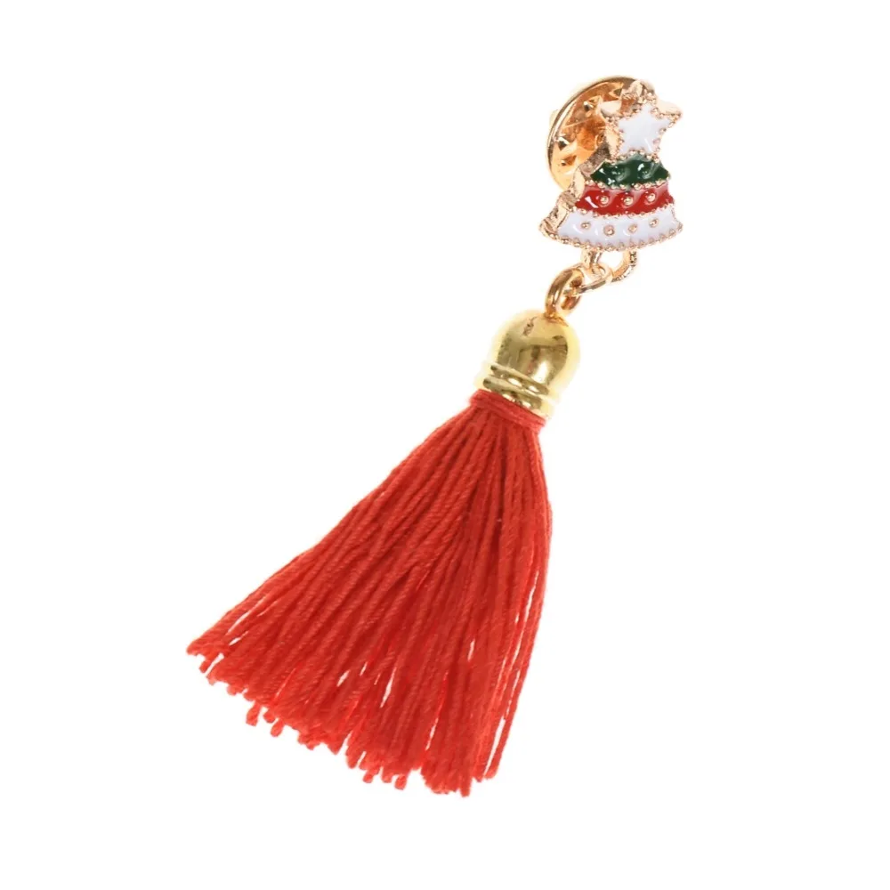 New Year Xmas Gift Christmas Hat Red Color Long Tassel Brooch Pin For Women Kid Holiday Party Jewelry Accessories | Украшения и
