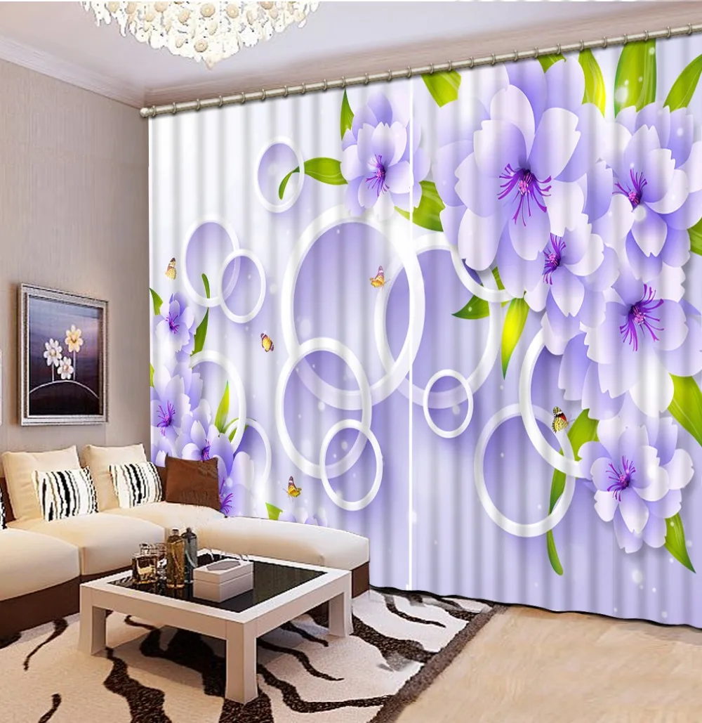 Современные 3d занавески для гостиной фиолетовый цветок и круг стереоскопические