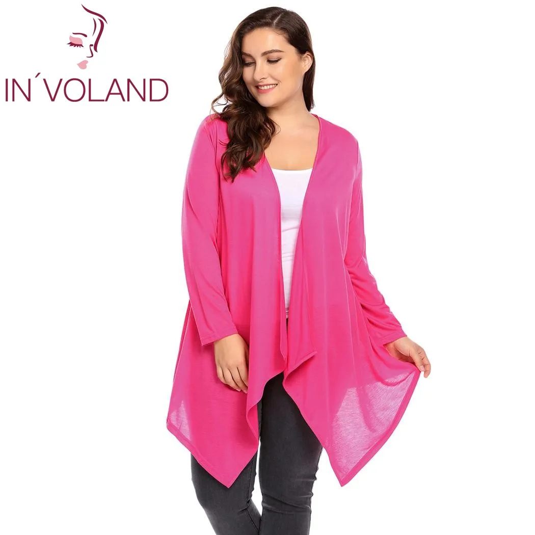 IN'VOLAND Women Cardigan Tops Plus Size L-4XL Spring Autumn Long Sleeve Solid Draped Open Front Asymmetrical Sweater Large |