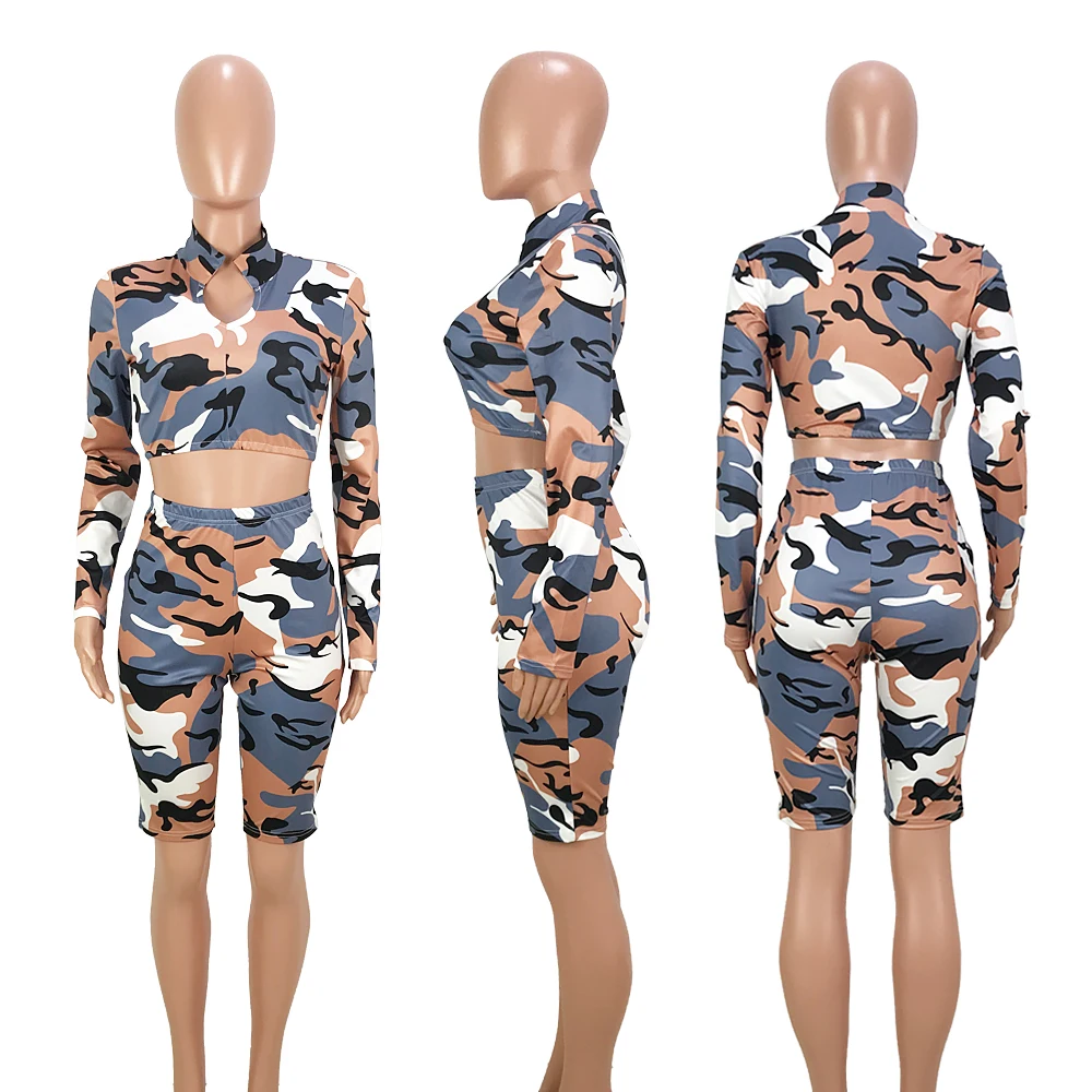Фото Joiekuno Camouflage Turn Collar bodycon Playsuits blusas mujer de moda 2019 casual 2piece Women Set Verano Los pantalones GL6048 Женская Joiekuno Camouflage Turn Collar bodycon Playsuits blusas mujer de moda 2019 casual 2piece Women Set Verano Los pantalones GL6048 Женская